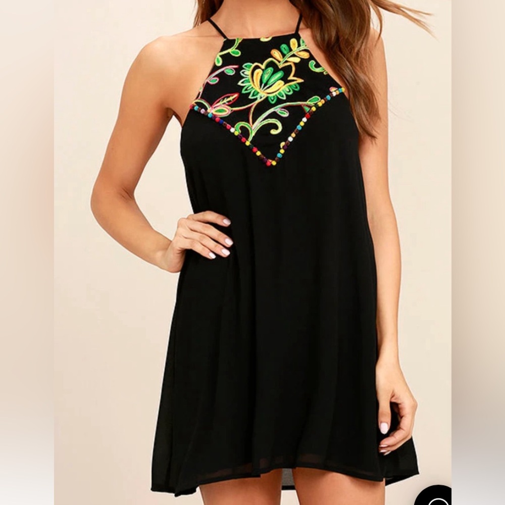 Lulus Piece of Caicos Black Embroidered Shift Dress